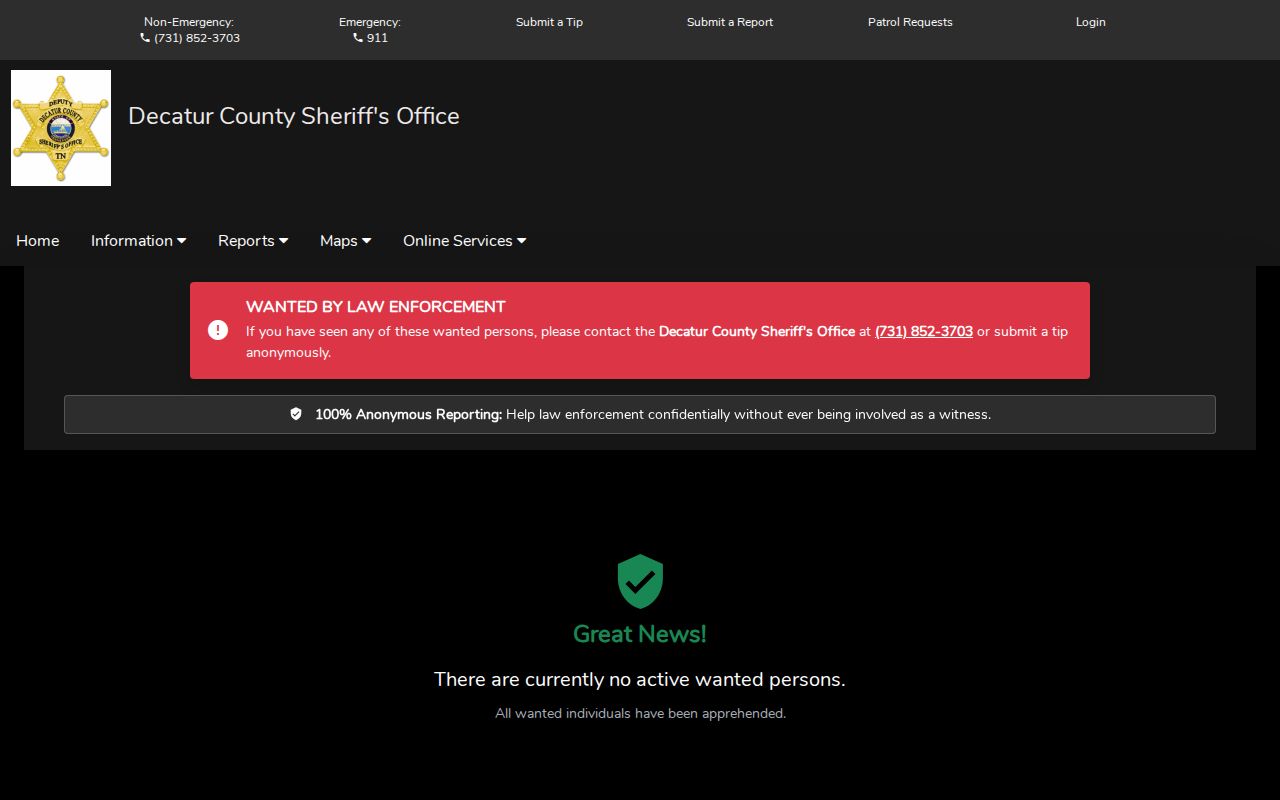 Decatur County wanted list official Sheriff record page