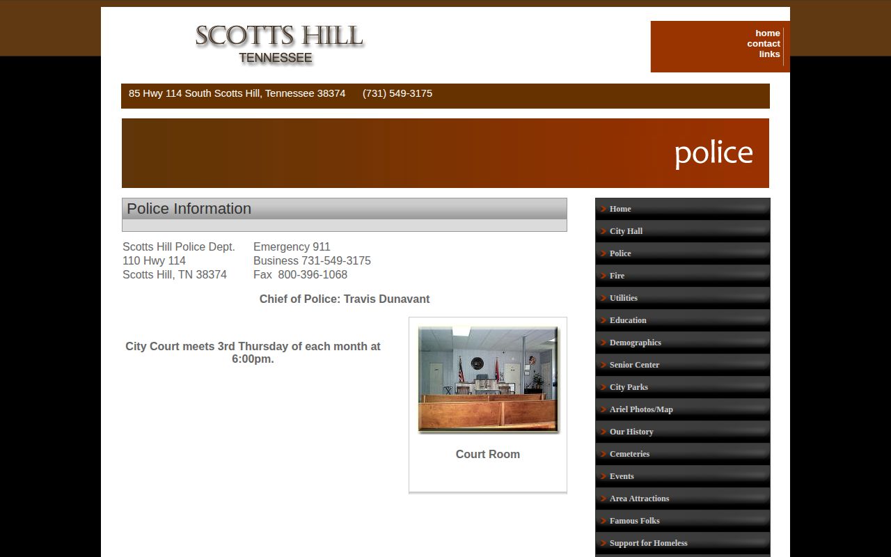 Decatur County Scotts Hill Police official information page for city arrest-record contact